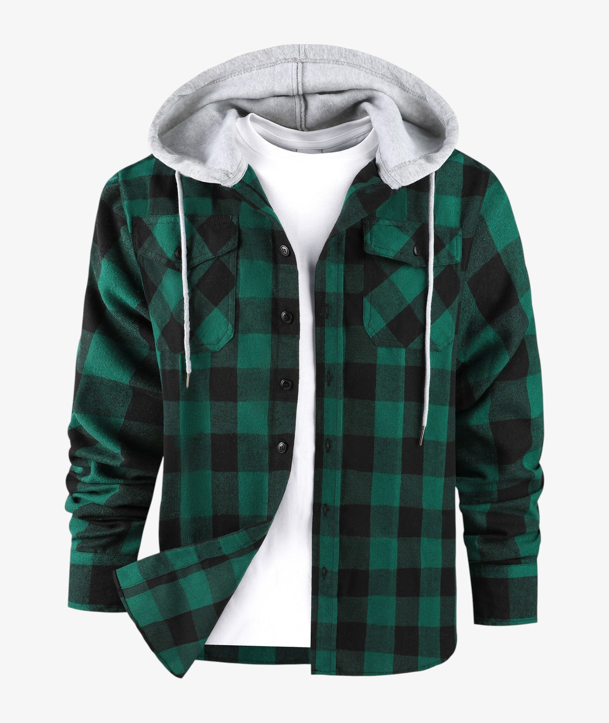 Layered Plaid Hooded Shirt