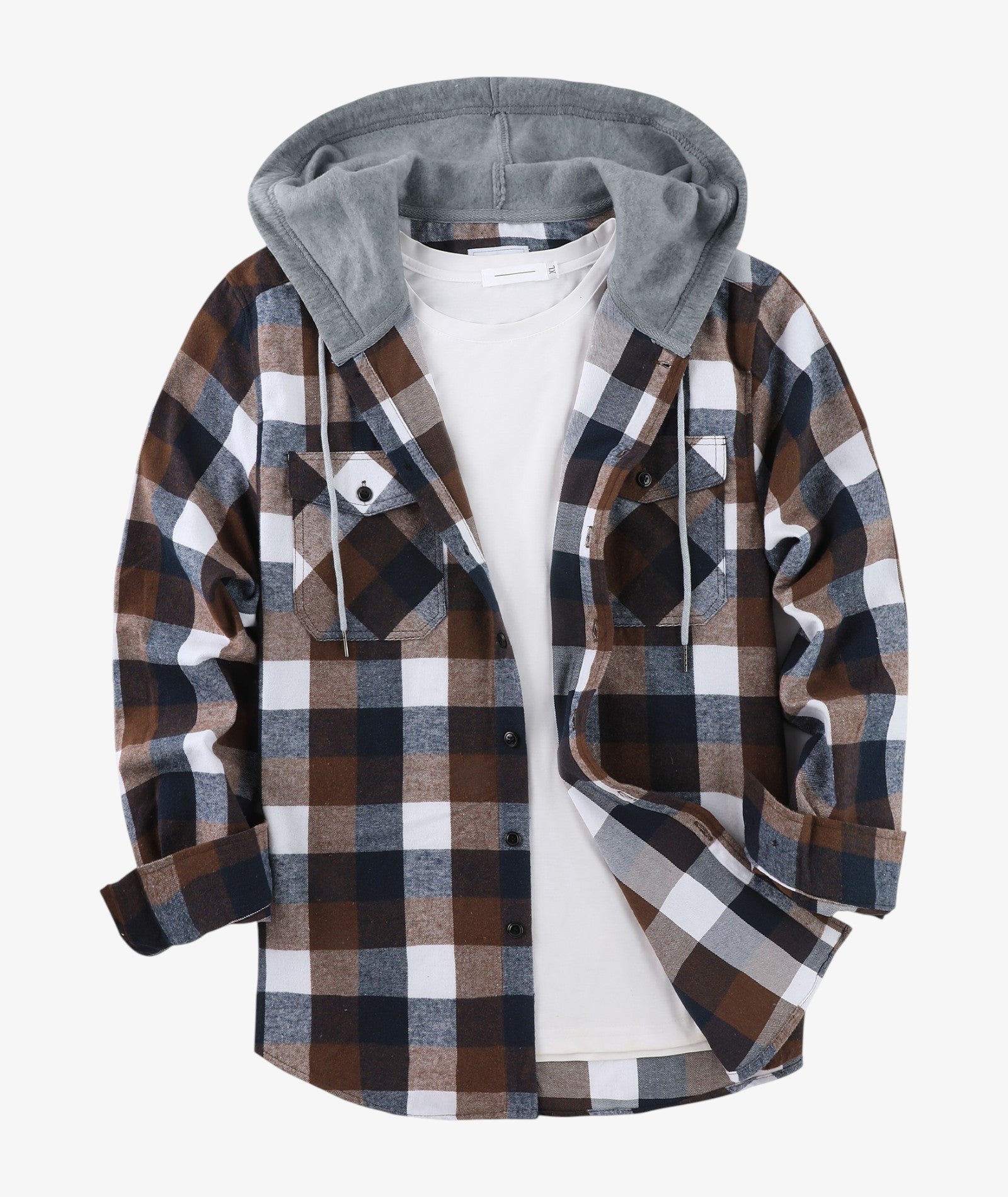 Layered Plaid Hooded Shirt
