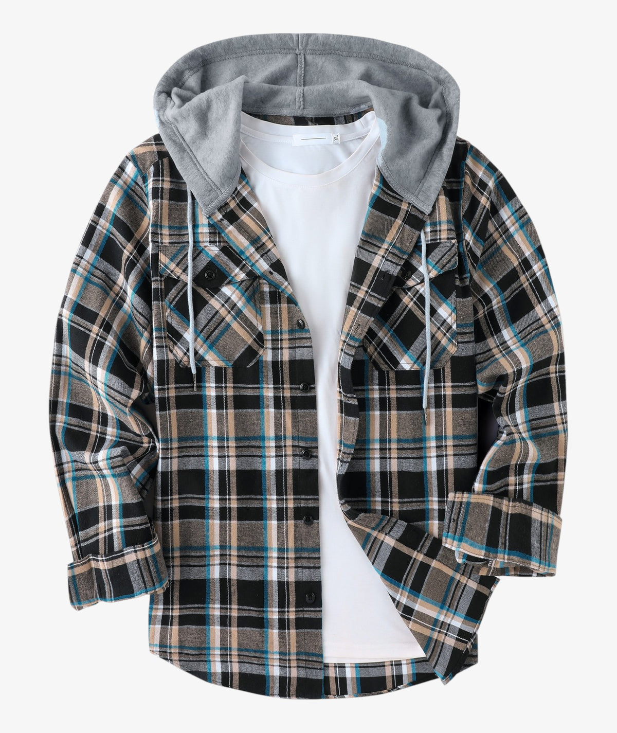 Layered Plaid Hooded Shirt