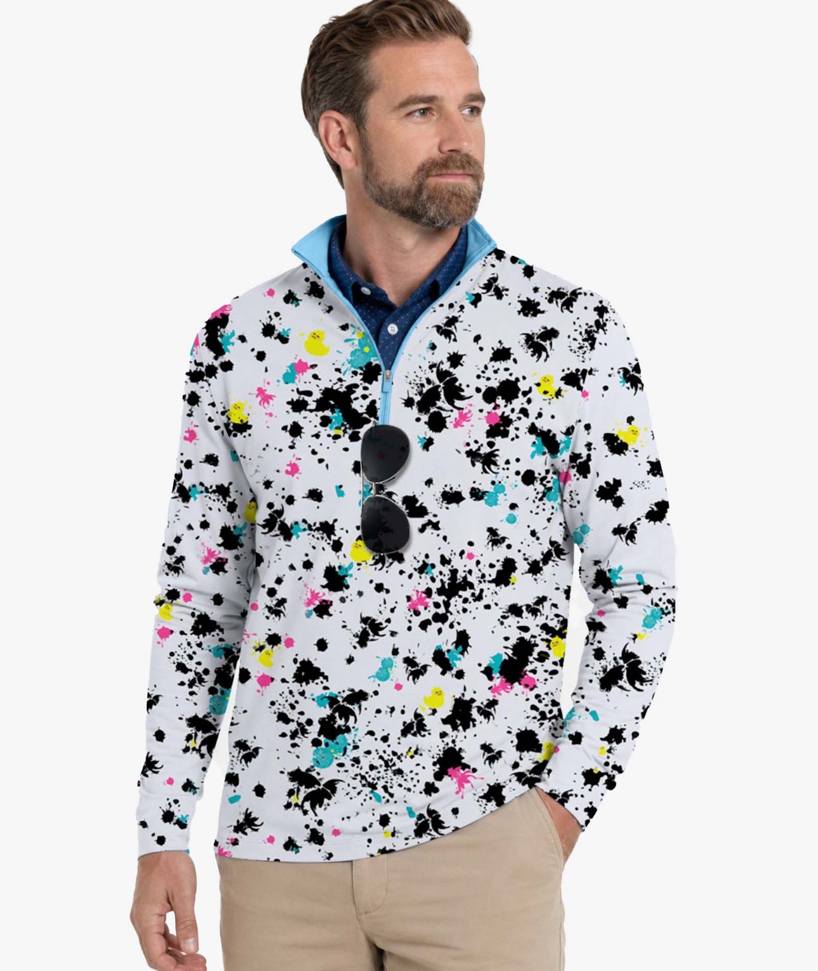 Polo quart de zip à imprimé éclaboussures