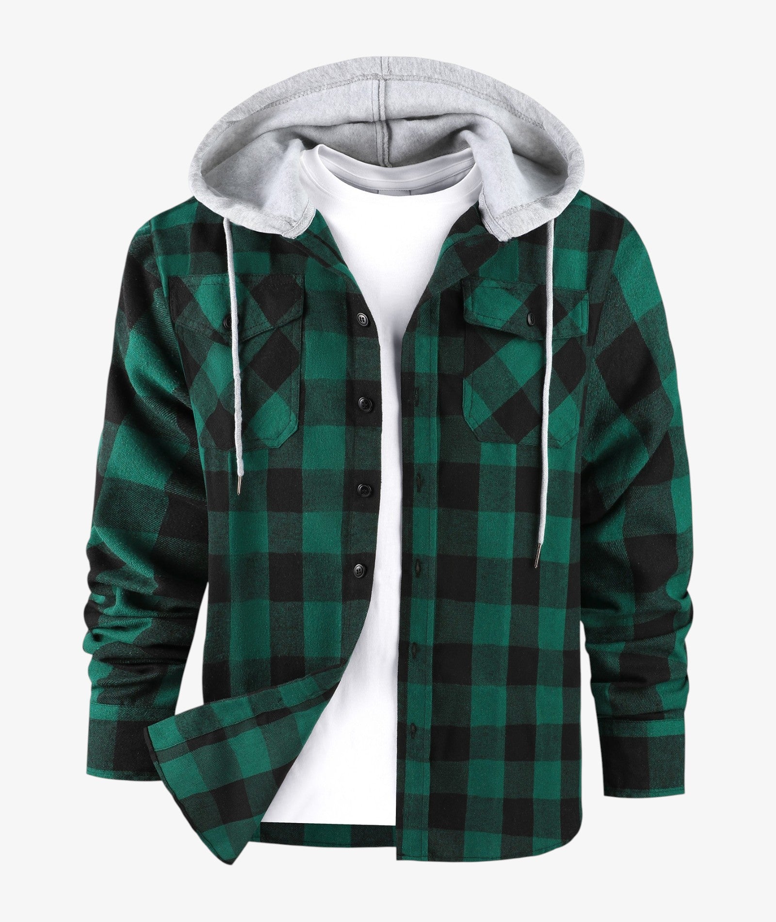 Layered Plaid Hooded Shirt