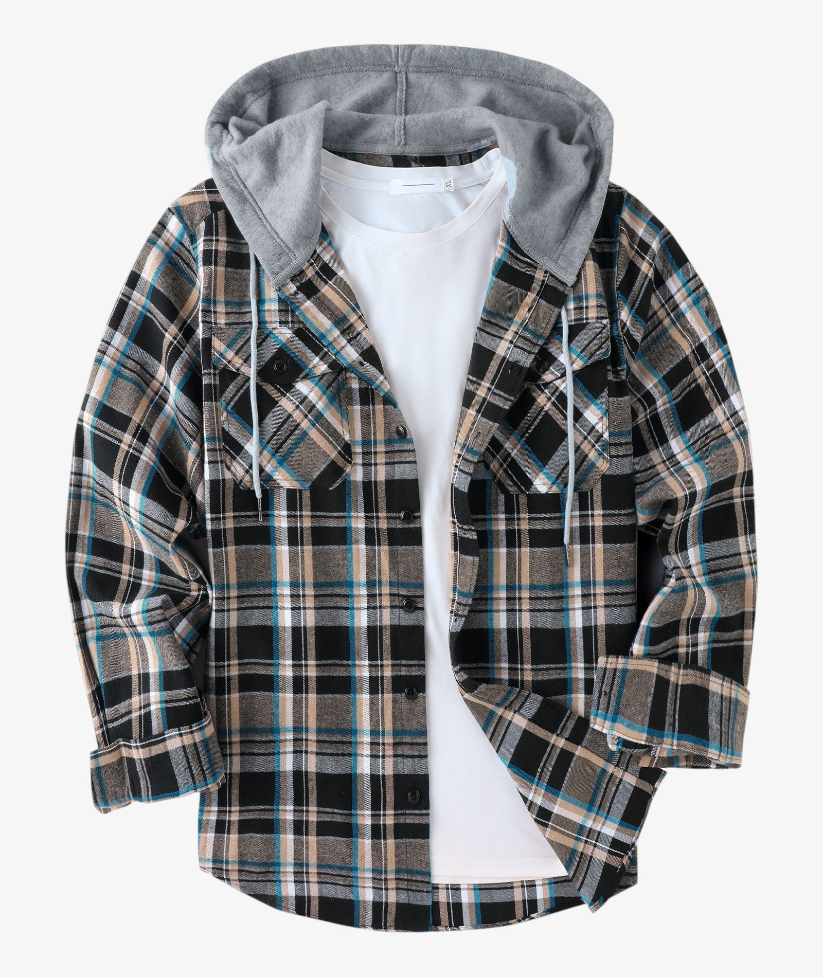 Layered Plaid Hooded Shirt