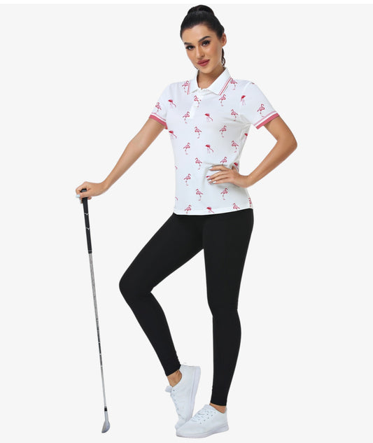 Flamingo Print Performance Polo